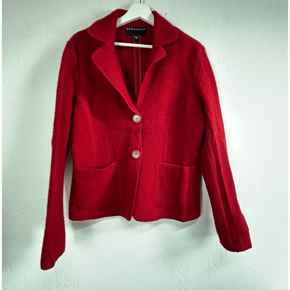 Bernardo Womens Red Wool Two-Button Single Breasted Blazer Jacket Small Pockets